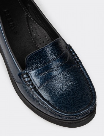 Men's Navy Leather Slip-Ons - DLV01ZLCVC01