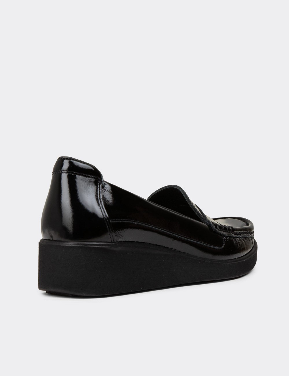 Women's Black Leather Slip-On Shoes - DLV01ZSYHC01