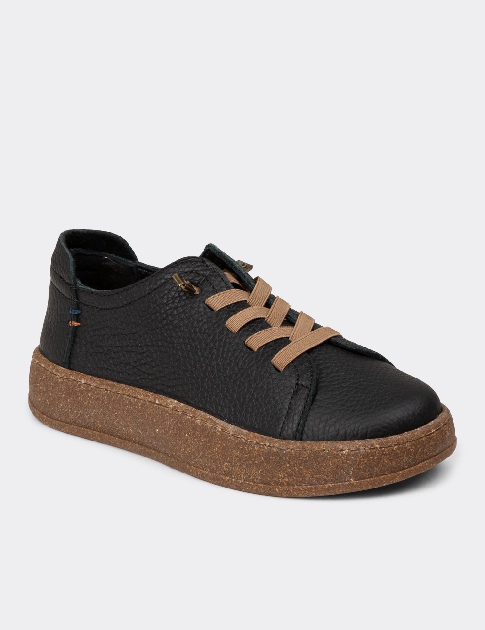 Women's Black Leather Sneakers - SE605ZSYHC01