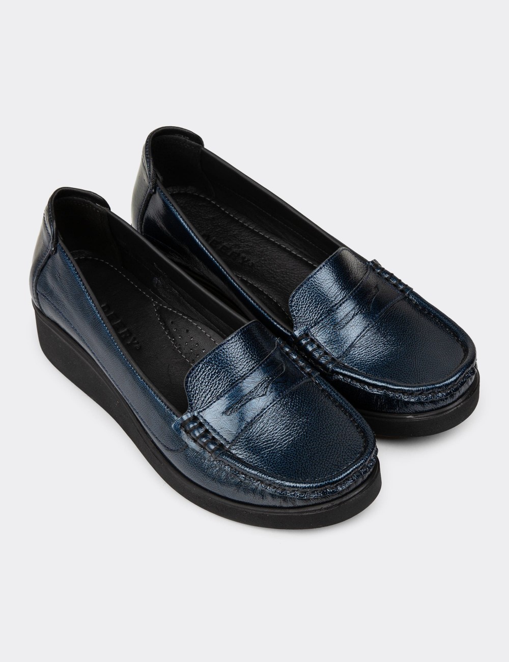 Men's Navy Leather Slip-Ons - DLV01ZLCVC01