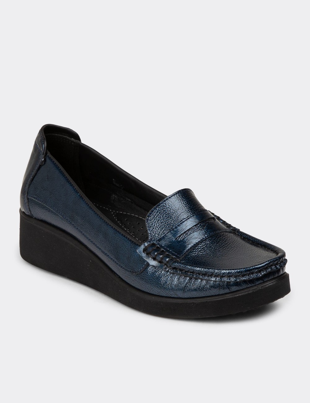 Men's Navy Leather Slip-Ons - DLV01ZLCVC01