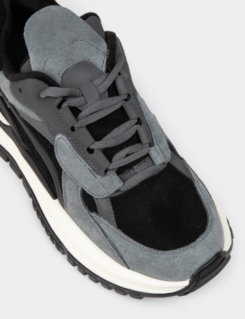 Women's Black Suede Leather Trainers