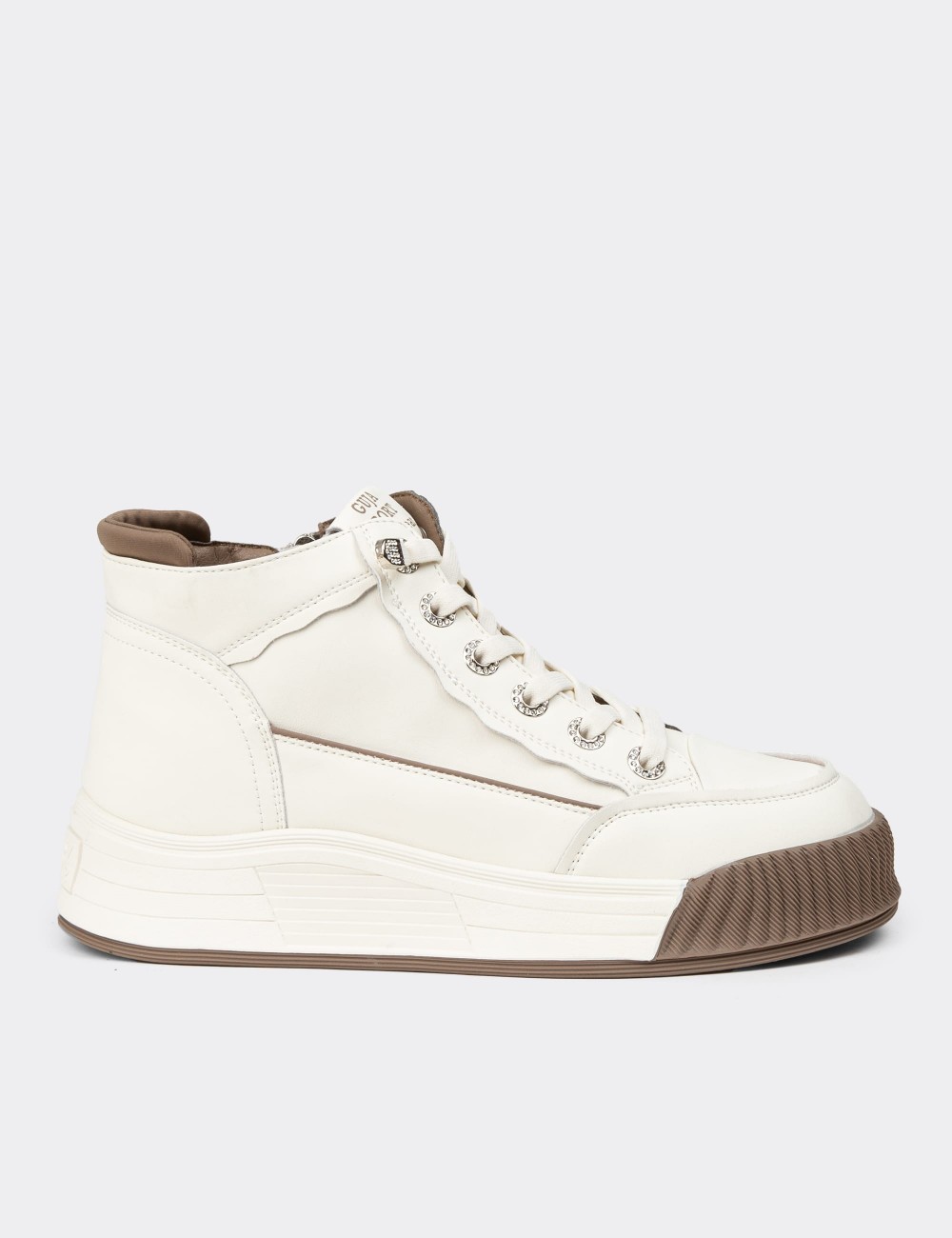 Women's High-Top White Leather Sneakers - 25334ZBYZC01 Women's High-Top White Leather Sneakers - 25334ZBYZC01