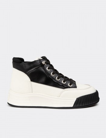 Women's High Top Black Leather Sneakers