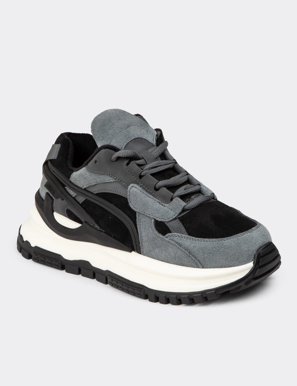 Women's Black Suede Leather Trainers - 25331ZSYHC01