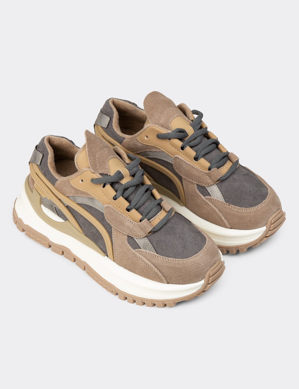 Women's Sandstone Suede Leather Sneakers - 25331ZVZNC01