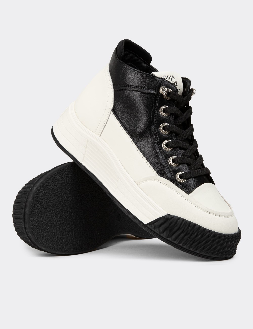 Women's High Top Black Leather Sneakers - 25334ZSYHC01