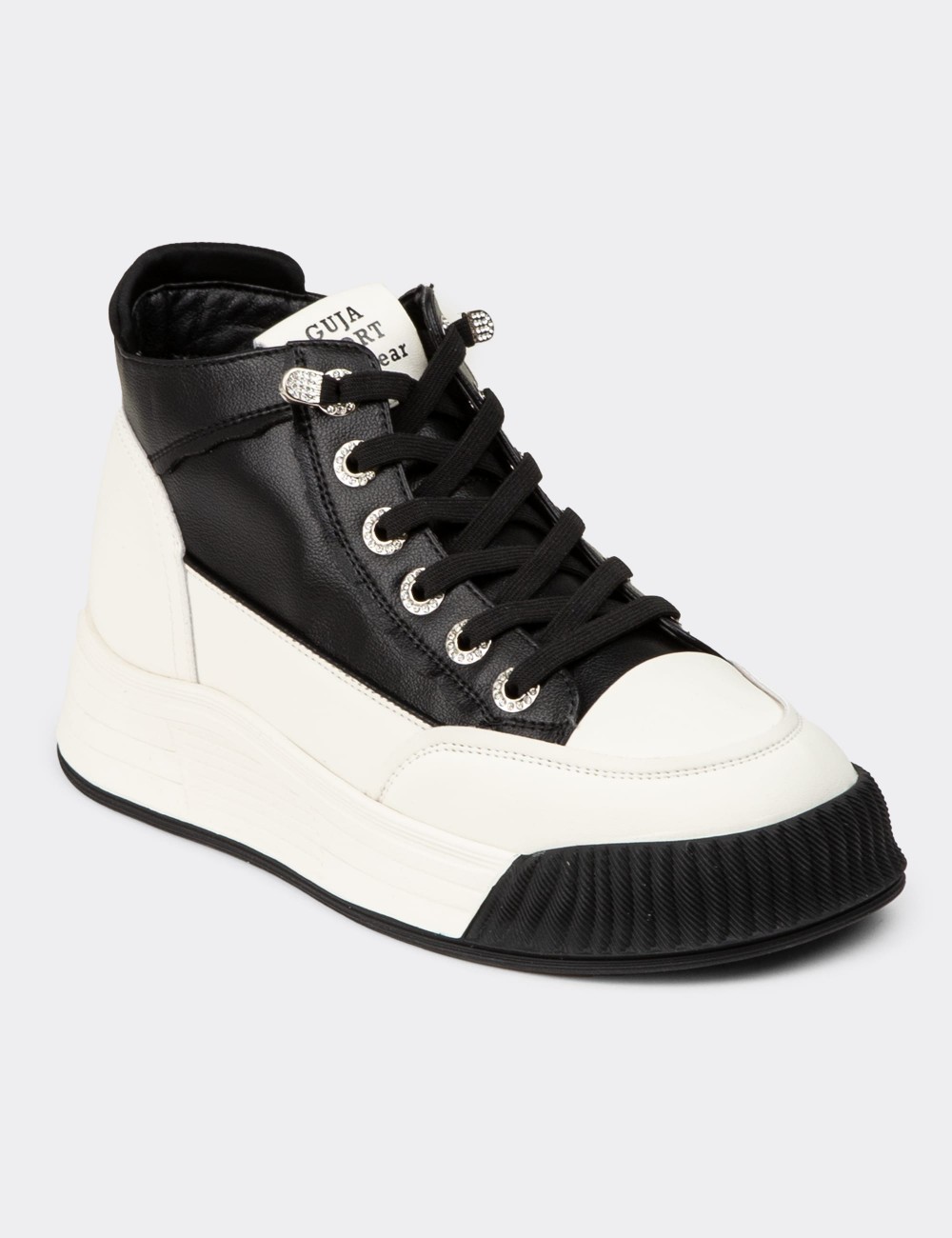 Women's High Top Black Leather Sneakers - 25334ZSYHC01