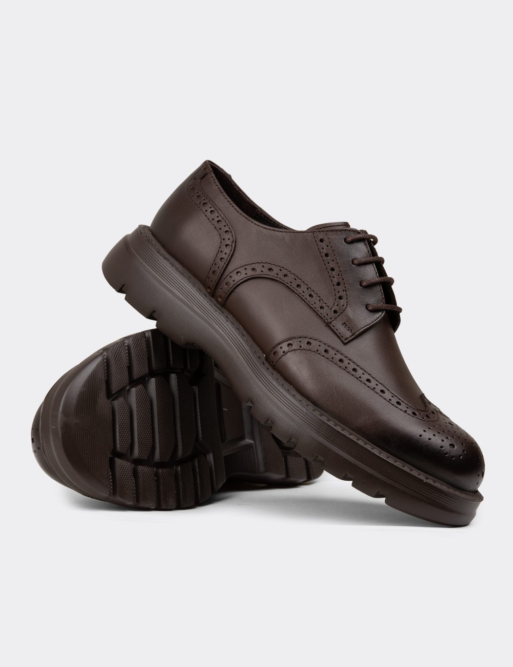 Men's Brown Leather Lace-Up Footwear - 01696MKHVE01