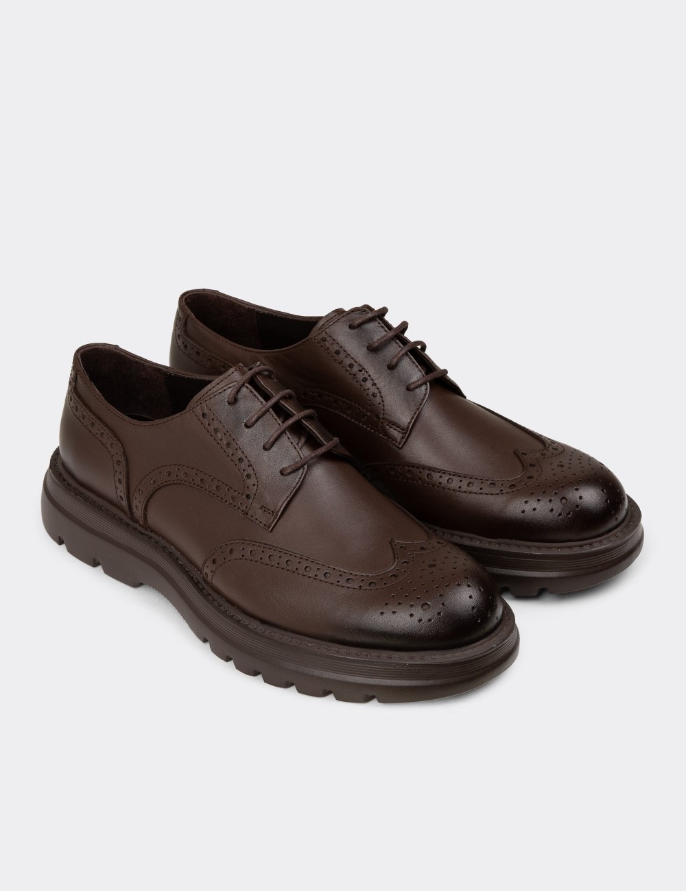 Men's Brown Leather Lace-Up Footwear - 01696MKHVE01