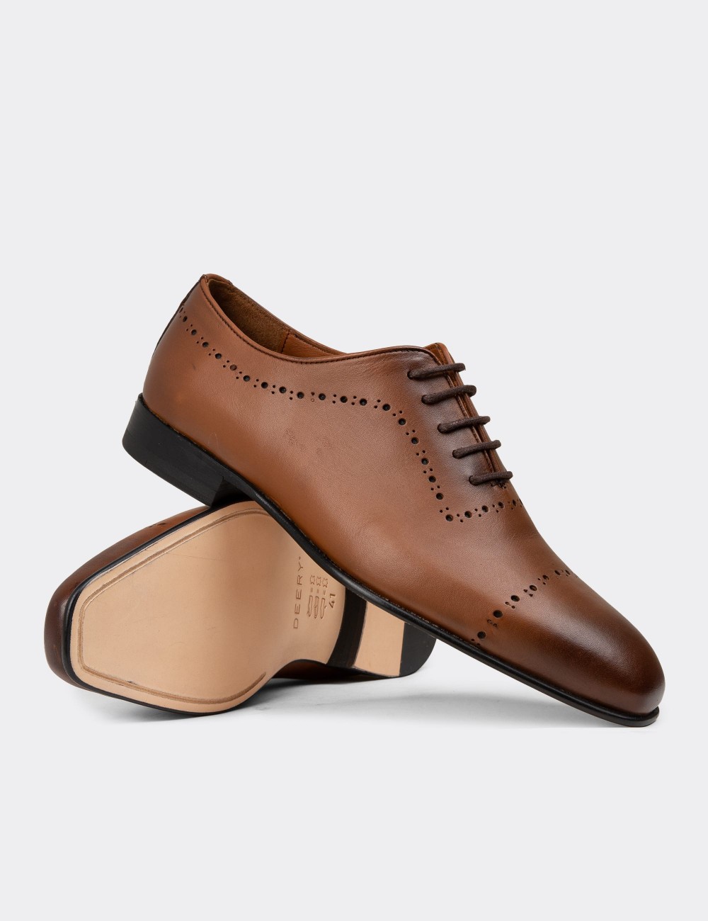 Men's Tan Leather Traditional Shoes - 00491MTBAK01