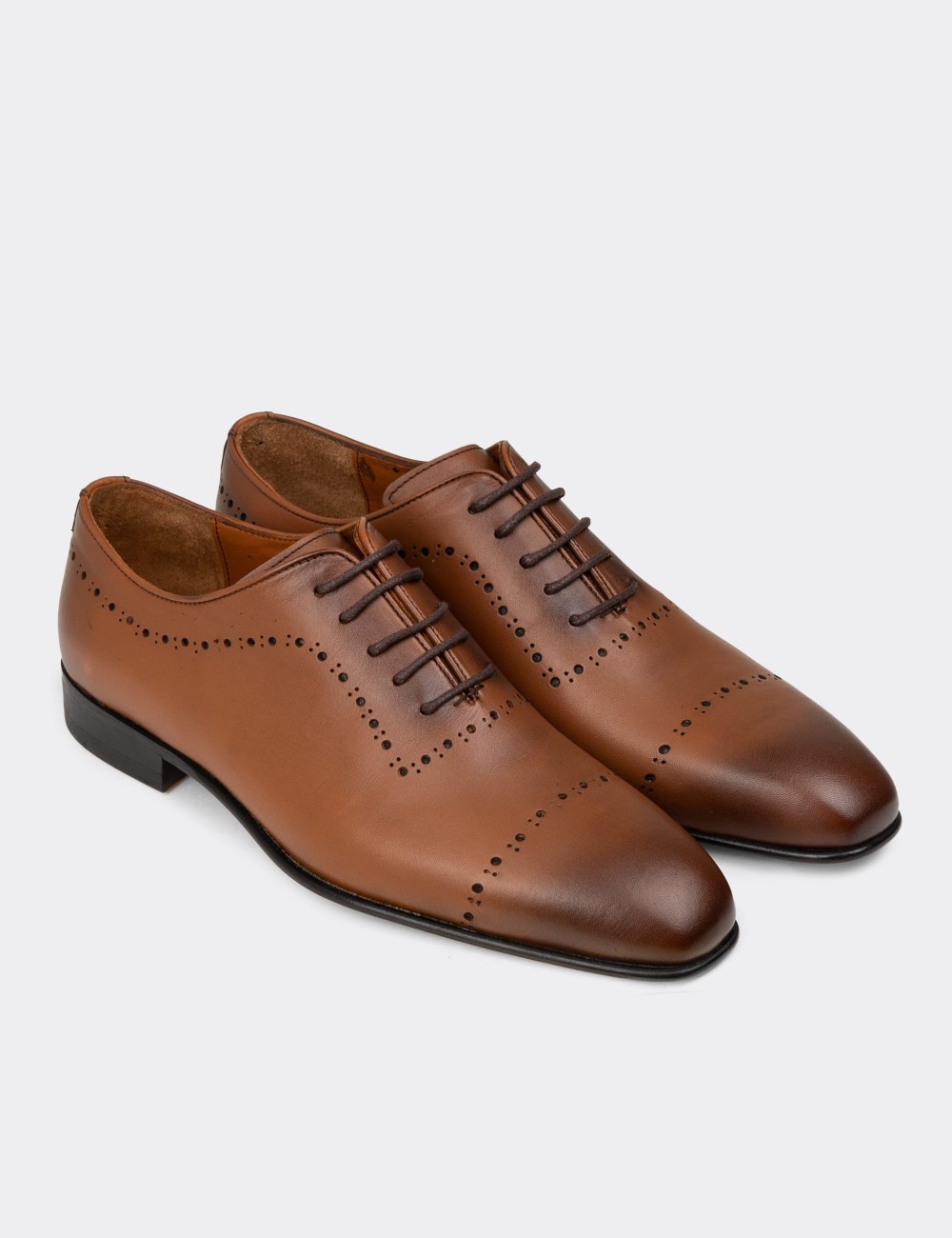 Men's Tan Leather Traditional Shoes - 00491MTBAK01