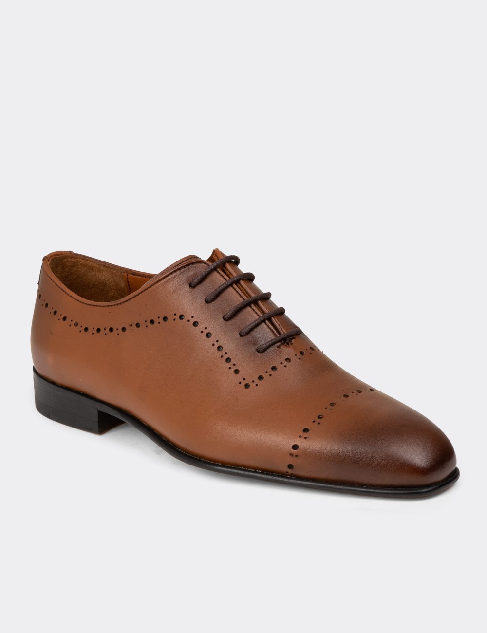 Men's Tan Leather Traditional Shoes - 00491MTBAK01