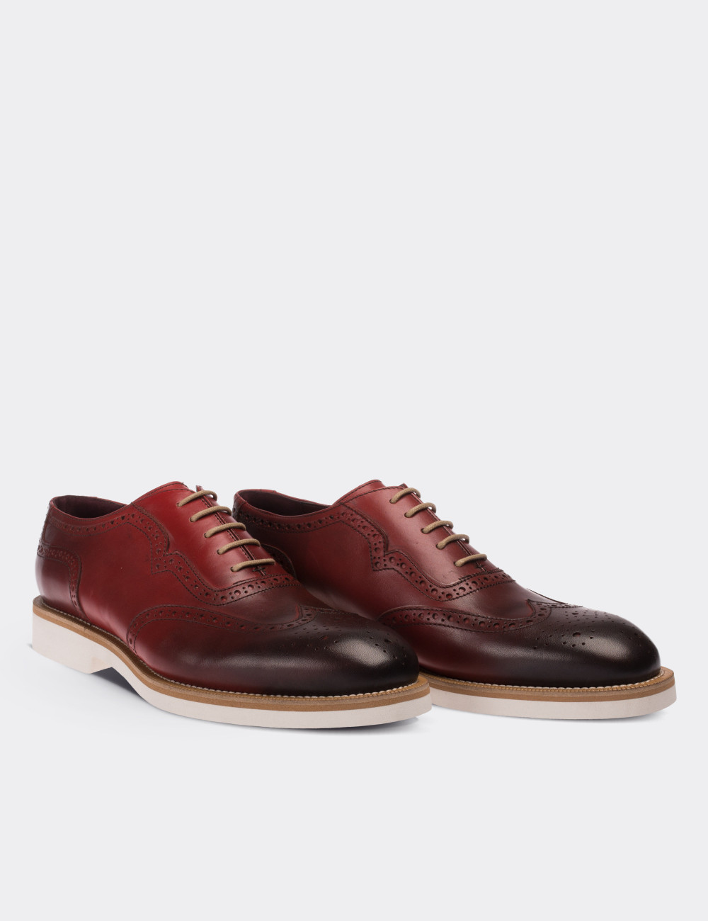 Burgundy  Leather Lace-up Shoes - 01676MBRDE01