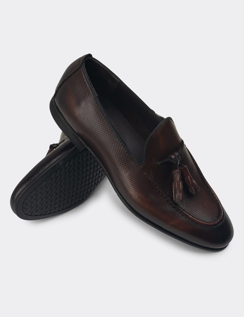 Men's Tan Leather Slip-Ons - 01701MTBAC22
