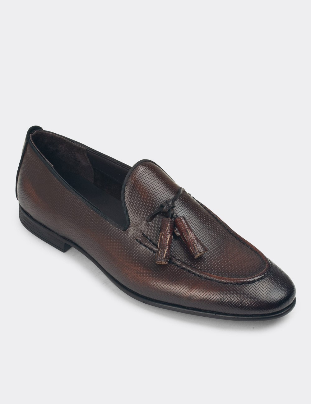 Men's Tan Leather Slip-Ons - 01701MTBAC22