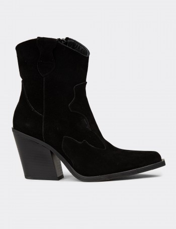 Women's Western Black Suede Leather Boots