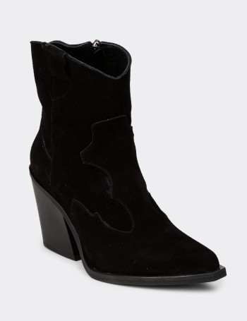 Women's Western Black Suede Leather Boots