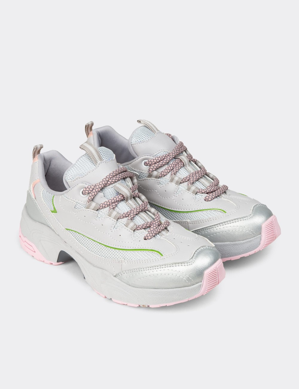 Women's Silver Sneakers - 34120ZGMSC01