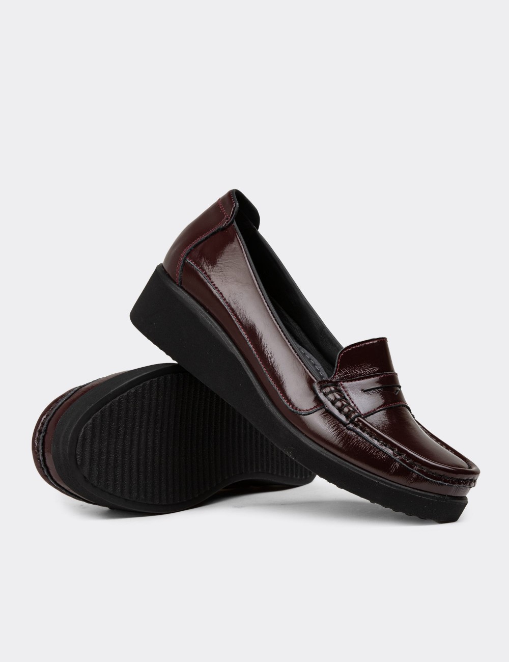 Women's Burgundy Leather Slip-On Shoes - DLV01ZBRDC01 Women's Burgundy Leather Slip-On Shoes - DLV01ZBRDC01