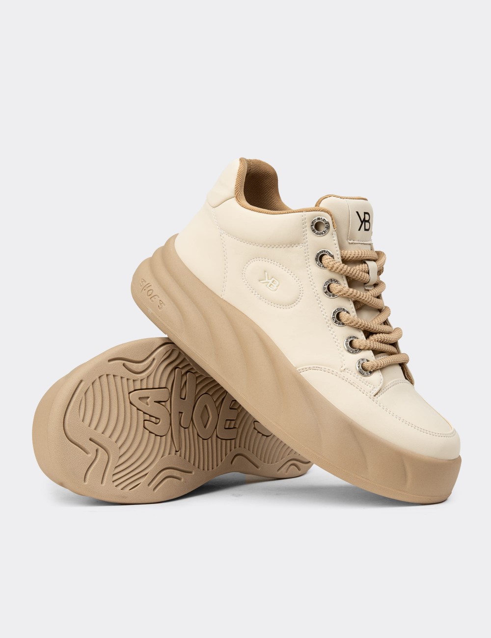 Women's High Top Beige Sneakers - K1003ZBEJC01