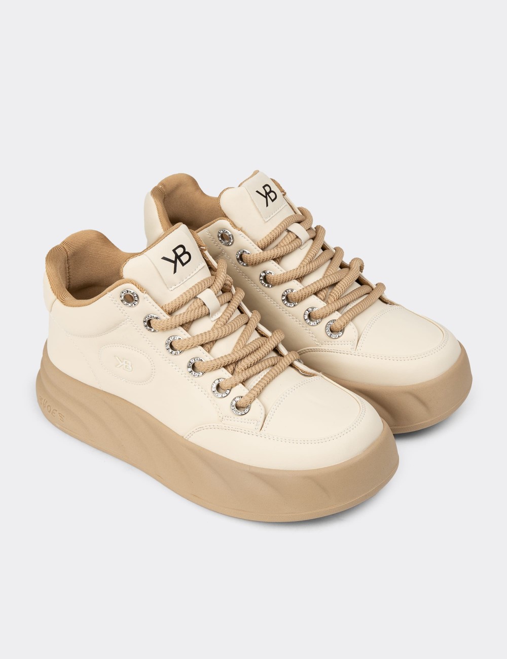 Women's High Top Beige Sneakers - K1003ZBEJC01