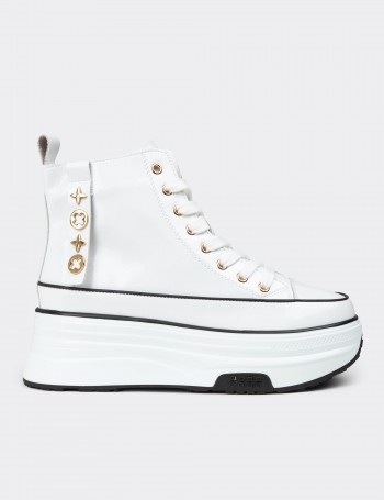 Women's White Glossy High-Top Sneakers