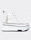 Women's White Glossy High-Top Sneakers