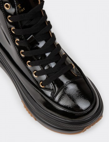 Women's Black Glossy High Top Sneakers