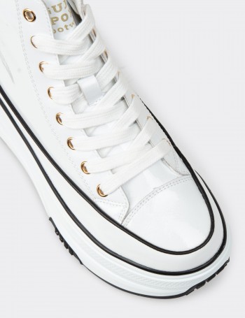 Women's White Glossy High-Top Sneakers