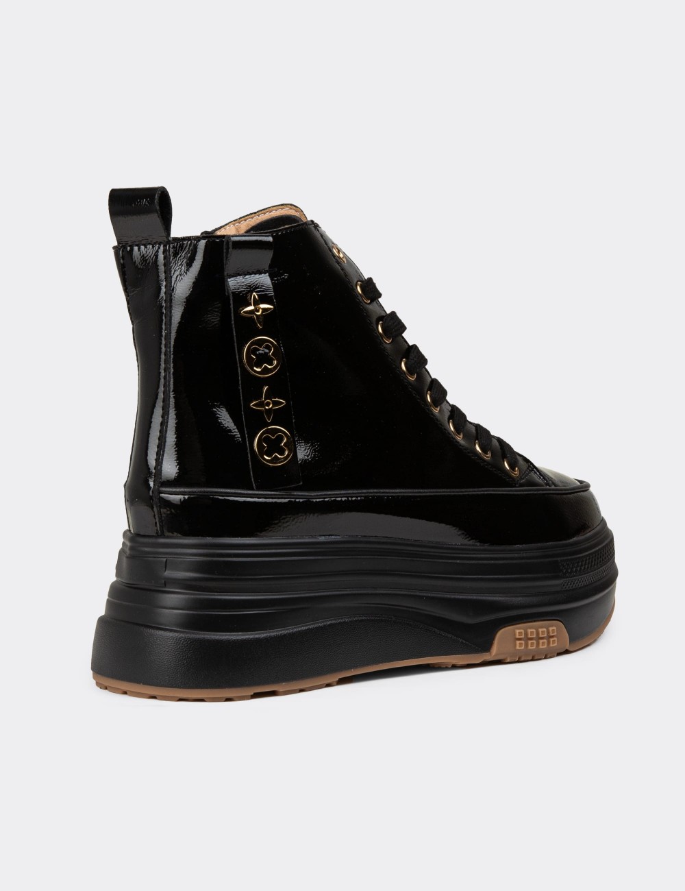 Women's Black Glossy High Top Sneakers - 25336ZSYHC01