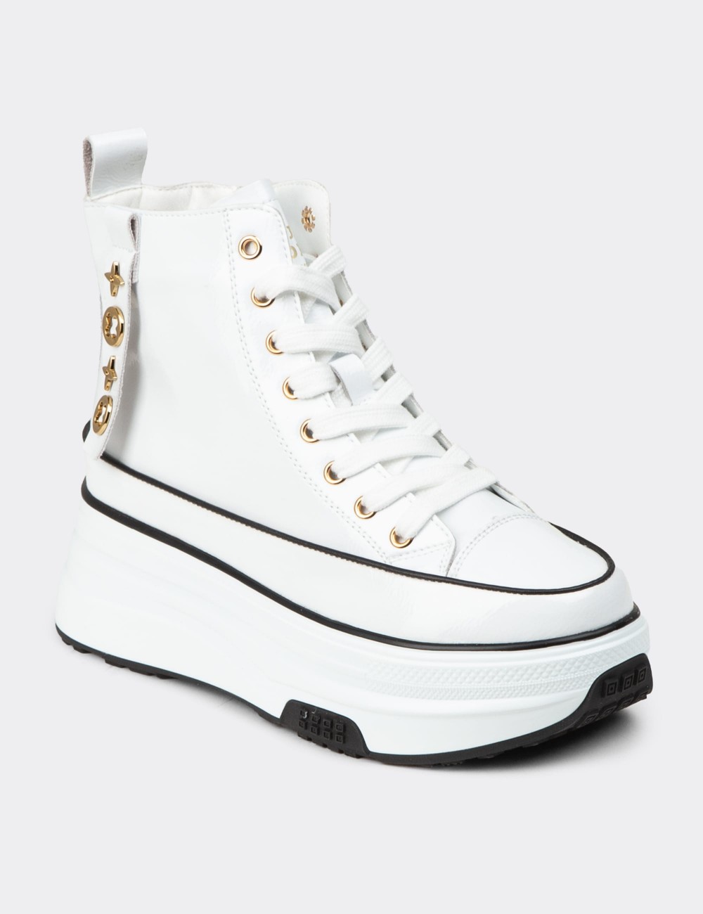 Women's White Glossy High-Top Sneakers - 25336ZBYZC01