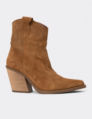 Women's Tan Suede Leather Western Boots