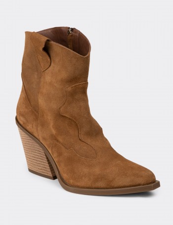 Women's Tan Suede Leather Western Boots