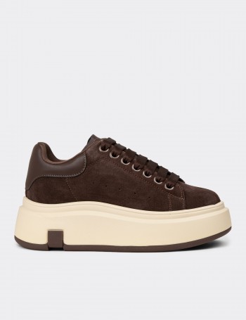 Women's Brown Suede Leather Sneakers