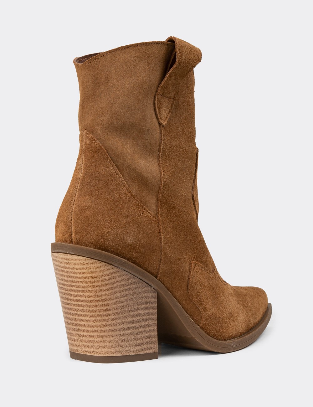 Women's Tan Suede Leather Western Boots - Z1611ZTBAC01
