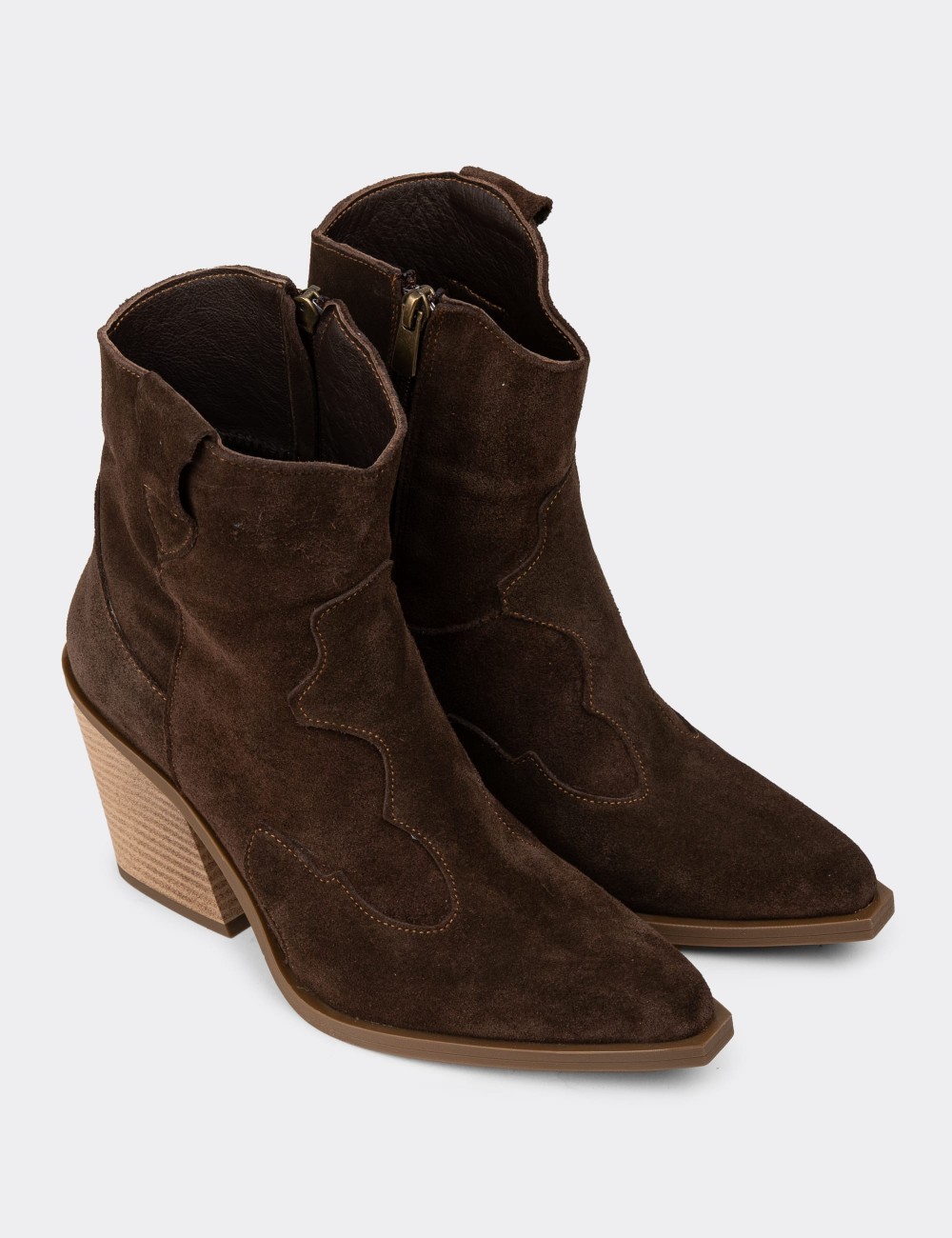 Women's Brown Suede Leather Western Boots - Z1611ZKHVC01