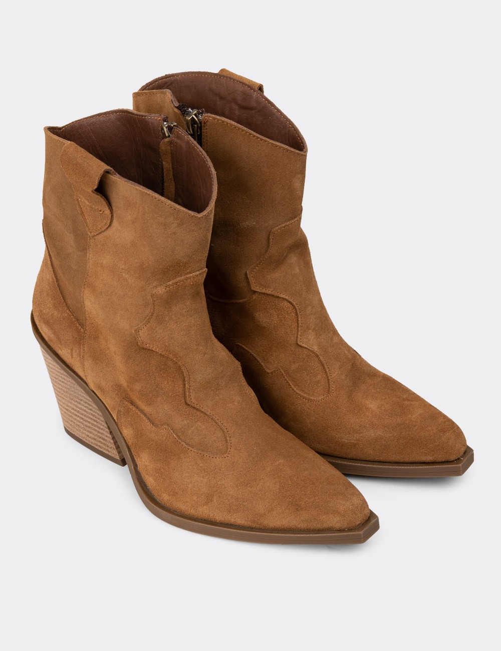Women's Tan Suede Leather Western Boots - Z1611ZTBAC01