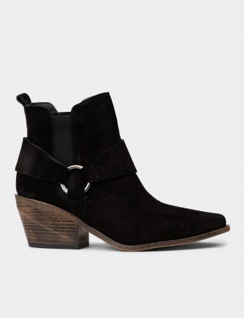 Women's Western Black Suede Leather Boots