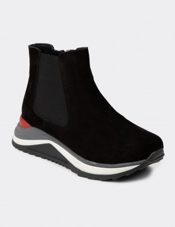 Women's Black Suede Leather Chelsea Boots
