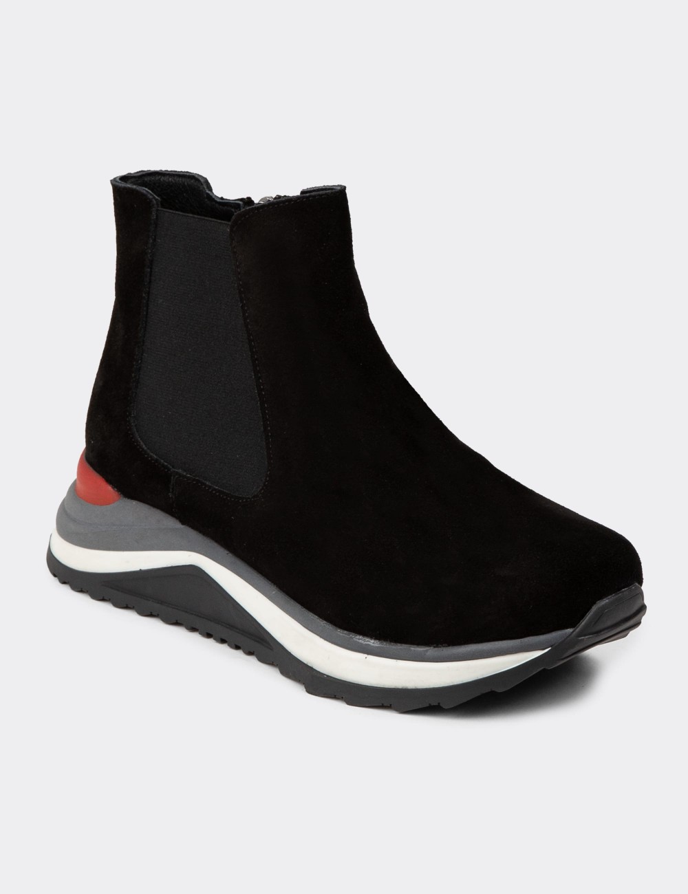 Women's Black Suede Leather Chelsea Boots - Z1612ZSYHC01