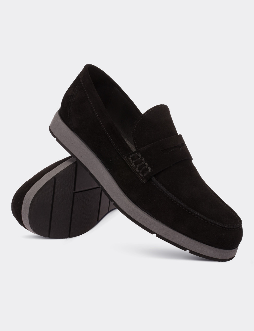 Black Suede Leather Loafers - 01538MSYHE08