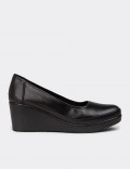 Women's Black Leather Wedge Shoes