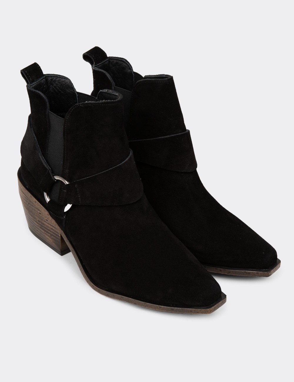 Women's Western Black Suede Leather Boots - Z1563ZSYHC01