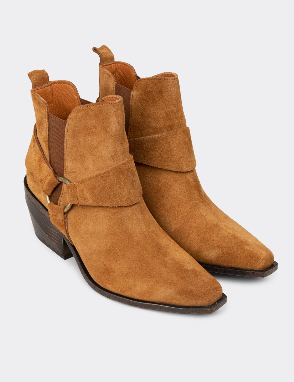 Women's Tan Suede Western Leather Boots - Z1563ZTBAC01