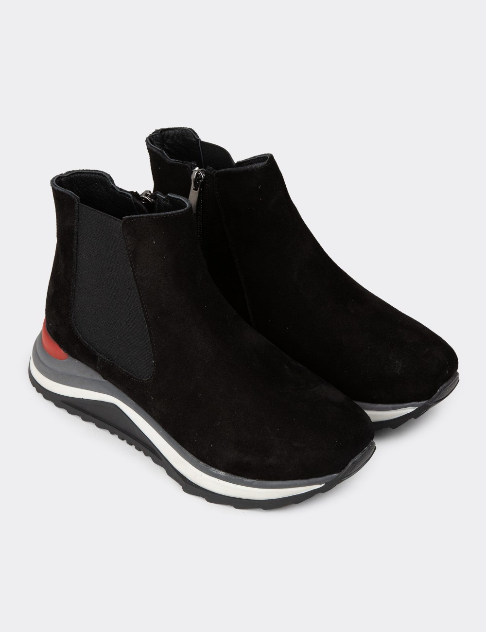 Women's Black Suede Leather Chelsea Boots - Z1612ZSYHC01