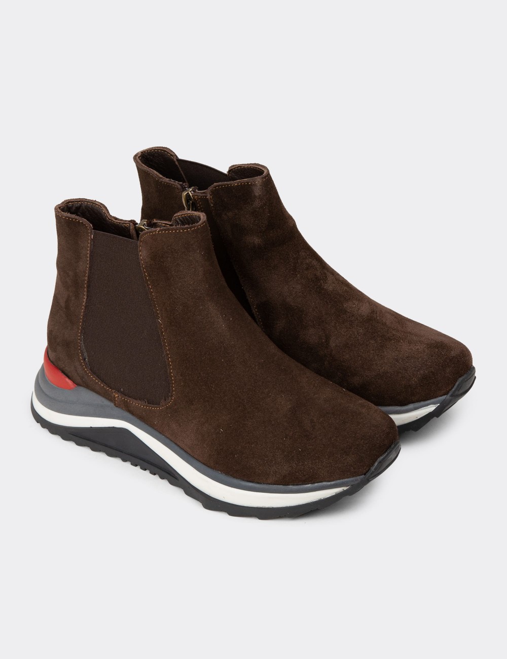 Women's Brown Suede Chelsea Boots - Z1612ZKHVC01