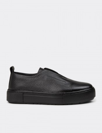 Women's Black Leather Sneakers