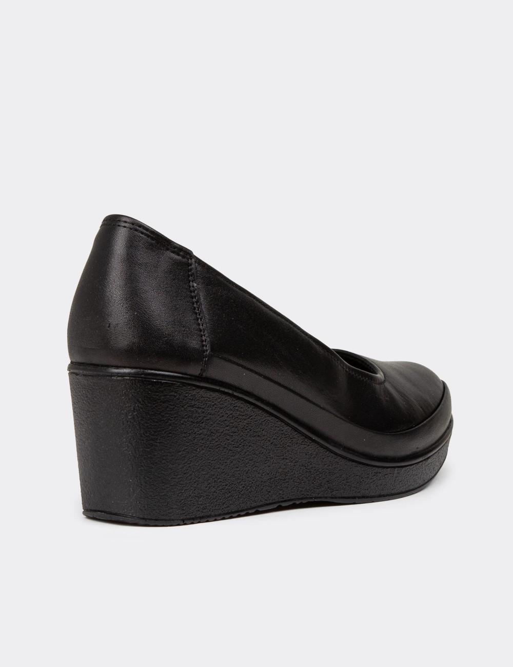 Women's Black Leather Wedge Shoes - N6002ZSYHC01