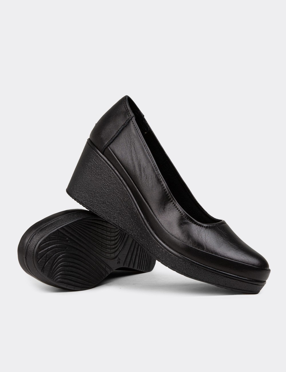 Women's Black Leather Wedge Shoes - N6002ZSYHC01